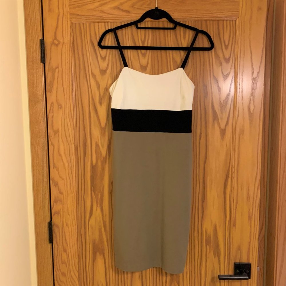 BR color block dress - green, white, black